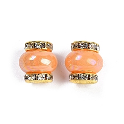 Brass Beads, with Rhinestone & Resin, Golden, Light Salmon, 14.5x13.5mm, Hole: 3.5mm(KK-H490-05G-10)