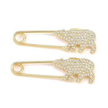 Brass Micro Pave Cubic Zirconia Pendants, Paper Clip with Polar Bear Charms, Long-Lasting Plated, Rack Plating, Lead Free & Cadmium Free, Real 18K Gold Plated, 10x33x4mm, Hole: 3mm