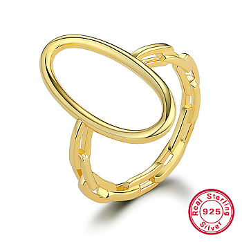 925 Sterling Silver Finger Ring, Hollow Oval, Real 18K Gold Plated, Inner Diameter: 18mm