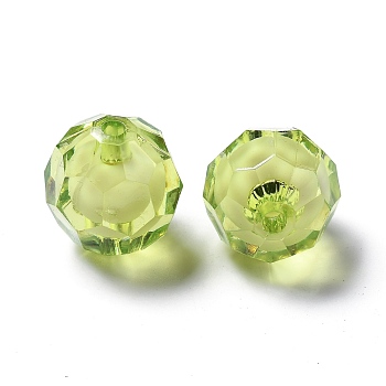 Transparent Acrylic Beads, Bead in Bead, Faceted, Round, Yellow Green, 20x18mm, Hole: 3mm; about 130pcs/500g