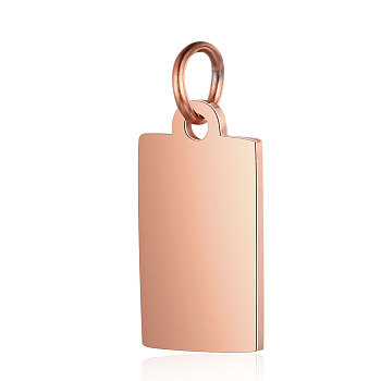 201 Stainless Steel Pendants, Manual Polishing, Rectangle, Stamping Blank Tag, Rose Gold, 15x8x1mm, Hole: 3.5mm