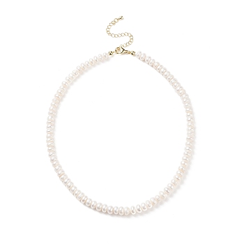 Natural Pearl Beaded Necklace with Brass Clasp for Women, White, 16.14 inch(41cm)