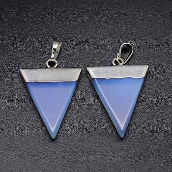 Opalite Pendants, with Silver Color Plated Brass Findings, Triangle, 30~35x23~28x5mm, Hole: 8x5mm