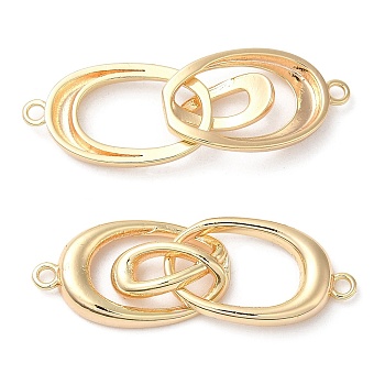 Brass Connector Charms, Nickel Free, Oval Links, Real 18K Gold Plated, 35.5x11.5x4mm, Hole: 1.6mm