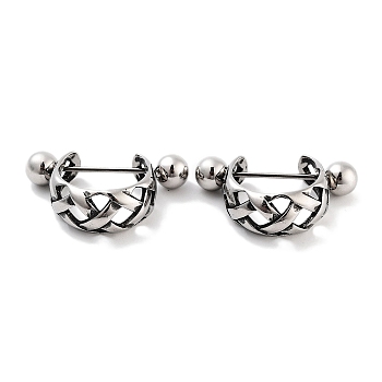 Hollow Cross 316 Surgical Stainless Steel Shield Barbell Hoop Earrings, Cartilage Earrings for Women, Antique Silver, 14.5x7mm