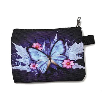 Butterfly Pattern Polyester Clutch Bags, Change Purse with Zipper & Key Ring, for Women, Rectangle, Deep Sky Blue, 13.5x11cm