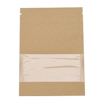 Kraft Paper Open Top Zip Lock Bags, Food Storage Bags, Sealable Pouches, for Storage Packaging, with Tear Notches, Rectangle, Camel, 12.8x9.1x0.15cm, Inner Measure: 8cm, Window: 9.1x4cm, Unilateral Thickness: 4.7 Mil(0.12mm)