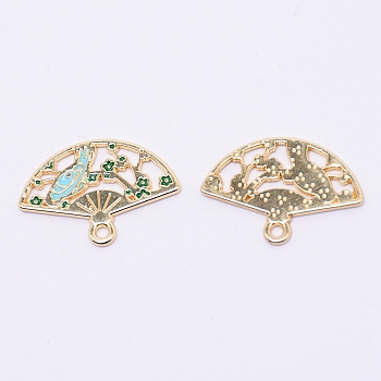 Alloy Enamel Pendants, Jewelry Pendants, Fan, Colorful, Light Gold, 17x24x1mm, Hole: 2mm