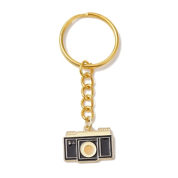 Alloy Enamel Keychain Pendant, Camera, Cornsilk, 6.7cm