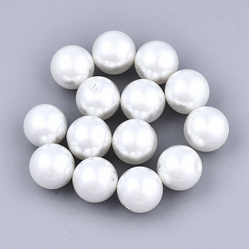 Glass Pearl Beads, Dyed, Half Drilled Beads, Pearlized, Round, White, 1/4 inch(8mm), Hole: 1mm