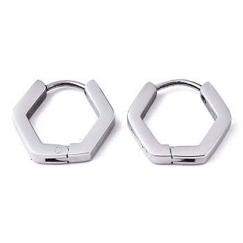 304 Stainless Steel Huggie Hoop Earrings, Hexagon, Stainless Steel Color, 13.5x15x2.5mm, Pin: 0.8mm