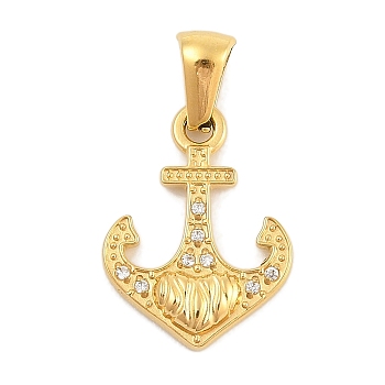 Ion Plating(IP) 304 Stainless Steel Micro Pave Cubic Zirconia Pendants, Anchor Charm, Golden, 18.5x14x3mm, Hole: 3x6mm