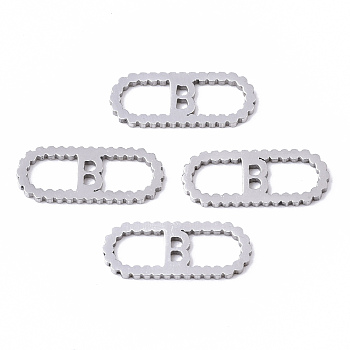 201 Stainless Steel Links Connectors, Laser Cut, Oval with Letter, Stainless Steel Color, Letter.B, 15x6x1mm, Hole: 4x5~7mm