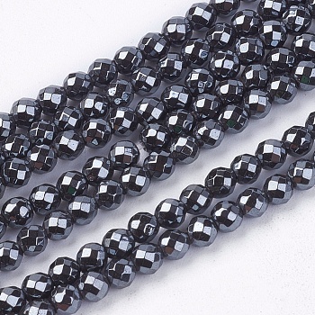 1Strand Grade A Non-Magnetic Synthetic Hematite Beads Strands, Faceted, Round, Black, 3mm