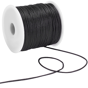 Nylon Thread, Rattail Satin Cord, Black, about 1mm, about 76.55 yards(70m)/roll, 1roll/bag