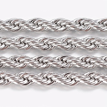 304 Stainless Steel Rope Chains, with Spool, Unwelded, Stainless Steel Color, 2x2mm, about 32.8 Feet(10m)/roll