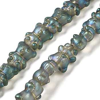 Electroplate Glass Beads Strands, Frosted, Bear, Medium Turquoise, 15x11.5x9mm, Hole: 1mm, about 45pcs/strand, 25.59''(65cm)