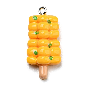 Opaque Resin Imitation Food Pendants, Kebab Charms with Platinum Tone Iron Loops, Yellow, 31x15x7mm, Hole: 1.8mm