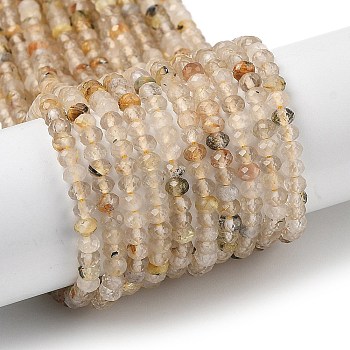 Natural Gold Rutilated Quartz Beads Strands, Faceted, Rondelle, 3x2mm, Hole: 0.5mm, about 184pcs/strand, 14.84''(37.7cm)