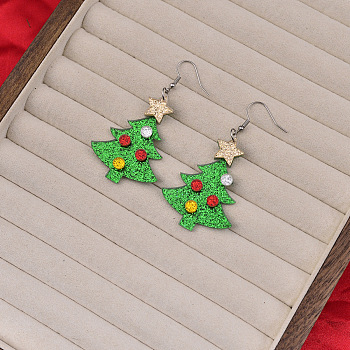 Christmas Acrylic Dangle Earrings, Platinum, Christmas Tree, 71x35mm