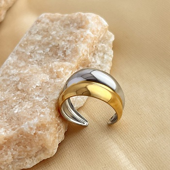 304 Stainless Steel Open Cuff Rings, Real 18K Gold Plated & Stainless Steel Color, 13.5mm, Inner Diameter: 18mm