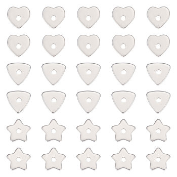 150Pcs 3 Style 304 Stainless Steel Beads, Triangle & Star & Hear, Stainless Steel Color, 8x8x1mm, Hole: 1.5mm, 50pcs/style