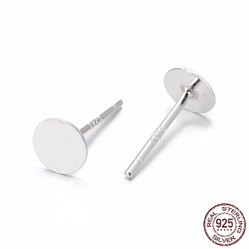 925 Sterling Silver Earrings Findings, Flat Round, Silver, 11x5mm, Pin: 0.6mm