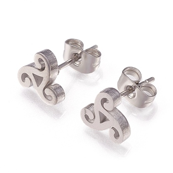 304 Stainless Steel Stud Earrings, with Ear Nuts, Triangle, Stainless Steel Color, 9x8x2mm, Pin: 0.8mm