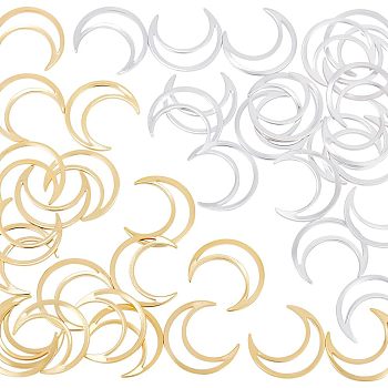 40Pcs 2 Colors Brass Linking Rings, Long-Lasting Plated, Moon, Golden & Silver, 16x14x1mm, Inner Diameter: 14x3mm, 20pcs/color