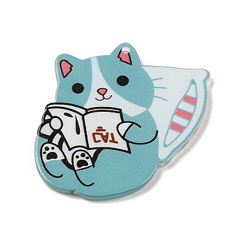 Cartoon Cat Acrylic Pendants, Turquoise, 38.5x40x2.5mm, Hole: 1.5mm