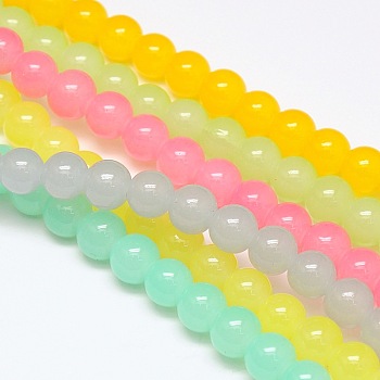 Imitation Jade Glass Round Bead Strands, Mixed Color, 8mm, Hole: 1mm, about 52pcs/strand, 15.7 inch