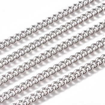 Handmade 304 Stainless Steel Curb Chains, Twisted Chains, Unwelded, Faceted, Stainless Steel Color, 4.5x3.5x1.6mm, Wire: 1mm