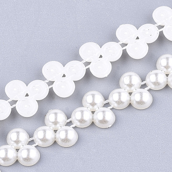 ABS Plastic Imitation Pearl Beaded Trim Garland Strand, Great for Door Curtain, Wedding Decoration DIY Material, Creamy White, 11x3mm, 10yards/roll