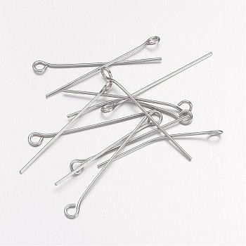 304 Stainless Steel Eye Pin, Stainless Steel Color, 30mm, Hole: 2mm, Pin: 0.7mm