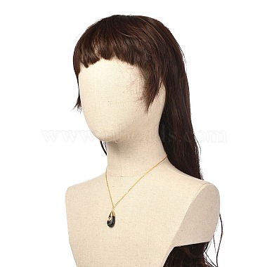 Collier pendentif en agate noire naturelle en fil de laiton enveloppé de larme et boucles d'oreilles pendantes(SJEW-JS01219)-7
