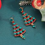 Christmas Alloy Rhinestone Dangle Stud Earrings, Christmas Tree, Golden, 45.5x19.5mm(EJEW-F399-03G)