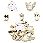 10Pcs 5 Styles Alloy Enamel Pendants, Golden, Owl Charm, White, 16.5~24.5x12~24x1.5~2.5mm, Hole: 1.4~1.8mm, 2pcs/style(FIND-YW0006-21)