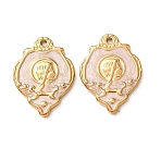 304 Stainless Steel Enamel Pendants, Portrait Human Charms, Ion Plating(IP), Real 18K Gold Plated, Misty Rose, 25x18.5x2.5mm, Hole: 1.6mm(SA-CBAD609-10G-01)