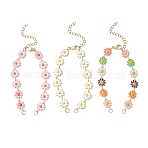 3Pcs 3 Colors Brass Enamel Flower Link Chain Bracelet Making, with 304 Stainless Steel Lobster Claw Clasps, Golden, Mixed Color, 7 inch(17.7cm), 1pc/color(AJEW-JB01439)