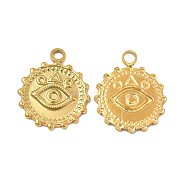 Ion Plating(IP) 304 Stainless Steel Pendant Cabochon Settings, Sun with Eye, Golden, Tray: 1~1.8mm, 21.5x18x1.5mm, Hole: 2.5mm(STAS-E182-09G)