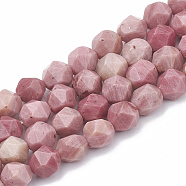 Natural Rhodonite Beads Strands, Star Cut Round Beads, Faceted, 8~10x7~8mm, Hole: 1mm, about 45~48pcs/strand, 14.2~14.6 inch(G-S332-8mm-007)