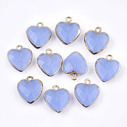 Electroplate Natural White Jade Pendants, with Cadmium Free & Nickel Free & Lead Free Iron Findings, Faceted, Heart, Dyed, Cornflower Blue, Golden, 16~17x14~15x6~7mm, Hole: 1.8mm(X-G-T112-03B)