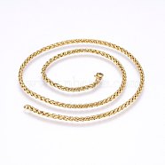 304 Stainless Steel Wheat Chain Necklaces, with Lobster Claw Clasps, Golden, 19.7 inch(50cm), 4mm(NJEW-F227-05G-04)