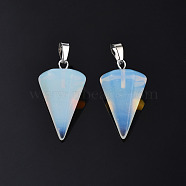 Cone/Spike/Pendulum Opalite Stone Pendants, with Platinum Plated Iron Findings, 25~27x14x14mm, Hole: 6x3mm(G-R278-85)