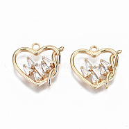 Brass Micro Pave Clear Cubic Zirconia Pendants, Nickel Free, Heart, Real 18K Gold Plated, 14x15.5x2mm, Hole: 1.6mm(KK-S356-168G-NF)