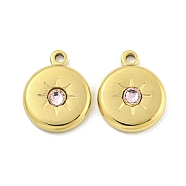 Glass Pendants, with 304 Stainless Steel Findings, Flat Round, Real 14K Gold Plated, 19x15x3.5mm, Hole: 1.8mm(STAS-P356-45G)