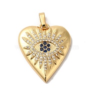 Rack Plating Brass Micro Pave Cubic Zirconia Pendants, Long-Lasting Plated, Lead Free & Cadmium Free, Heart with Eye Charms, Real 18K Gold Plated, 24.5x21x3.5mm, Hole: 5.4x3.3mm(KK-K377-37G)