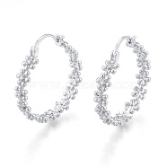 Clear Cubic Zirconia Flower Hoop Earrings, Brass Jewelry for Women, Nickel Free, Real Platinum Plated, 32x30x6mm, Pin: 0.8mm(EJEW-N011-91P)