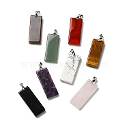 Natural Mixed Gemstone Big Pendants, Rectangle Charms, with Rack Plating Platinum Plated Brass Snap on Bails, Lead Free & Cadmium Free, Mixed Dyed and Undyed, 48~51x19~20x6~7.5mm, Hole: 5.7x4mm(G-H286-06P)