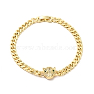 Green Cubic Zirconia Leopard Link Bracelet with Brass Curb Chains for Men Women, Cadmium Free & Nickel Free & Lead Free, Real 18K Gold Plated, 8-1/4 inch(20.8cm)(KK-H434-11G)